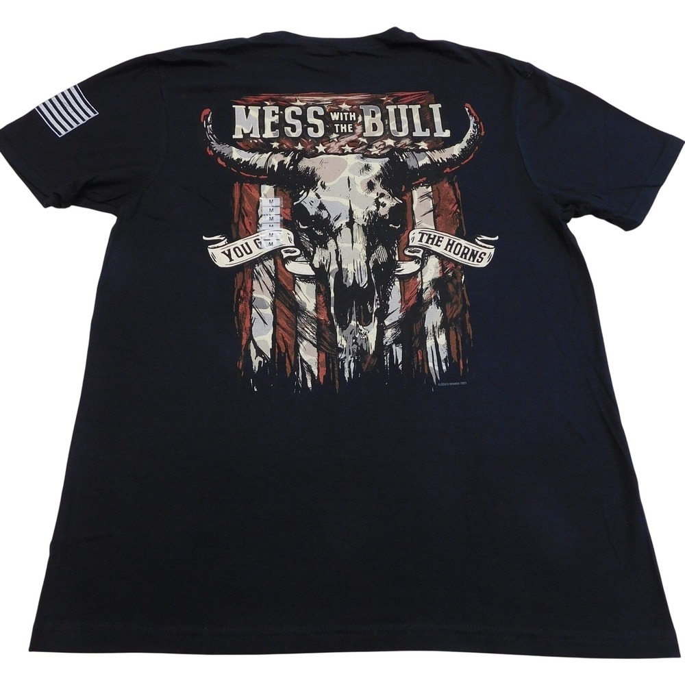 Jedco Mess With The Bull USA Flag Graphic T Shirt Men M Black NWT